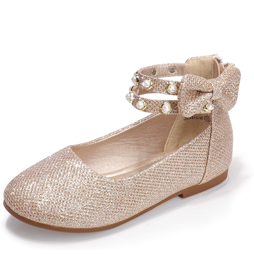 Elegant Gold Toddler Shoes with Pearl Accents